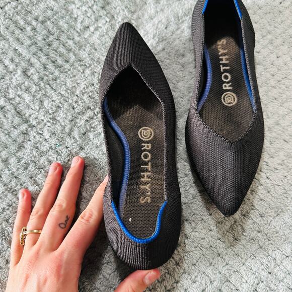 ROTHY'S Pointed Toe Black Solid Woven Ballet Flats W6.5 Comfy - Picture 3 of 4